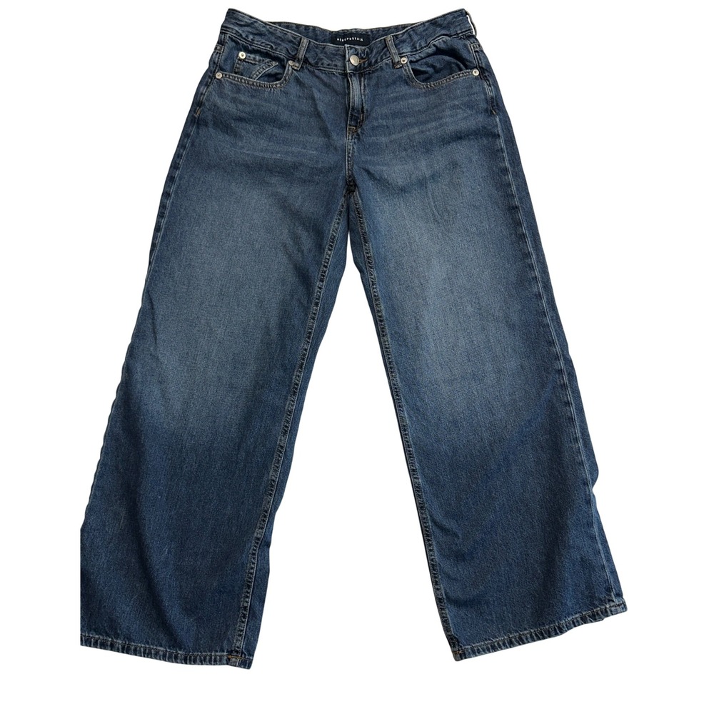 Aeropostale Aero Baggy Wide Leg Jeans Womens 8 Short Medium Wash Blue Denim